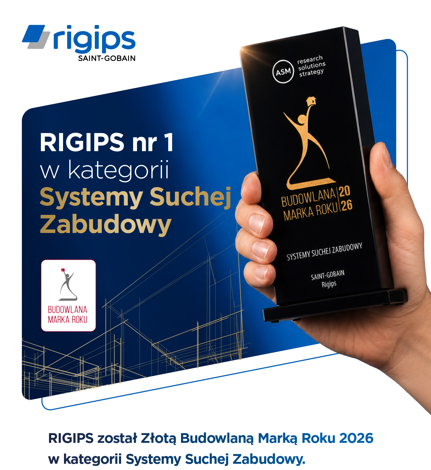 Rigips ze Złotą Budowlaną Marką Roku 2026! Wybierz sprawdzoną suchą zabudowę w PSB Kwapisz