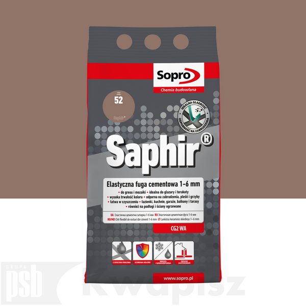 SOPRO 9521A_SAPHIR Elastyczny Cement Fugi 1-6mm Brązowy 3KG
