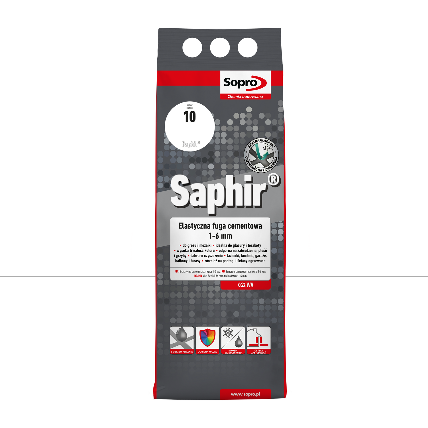 SOPRO 9500A_SAPHIR Elastyczna Fuga Cmentowa 1-6mm Biała - Opakowanie 4kg
