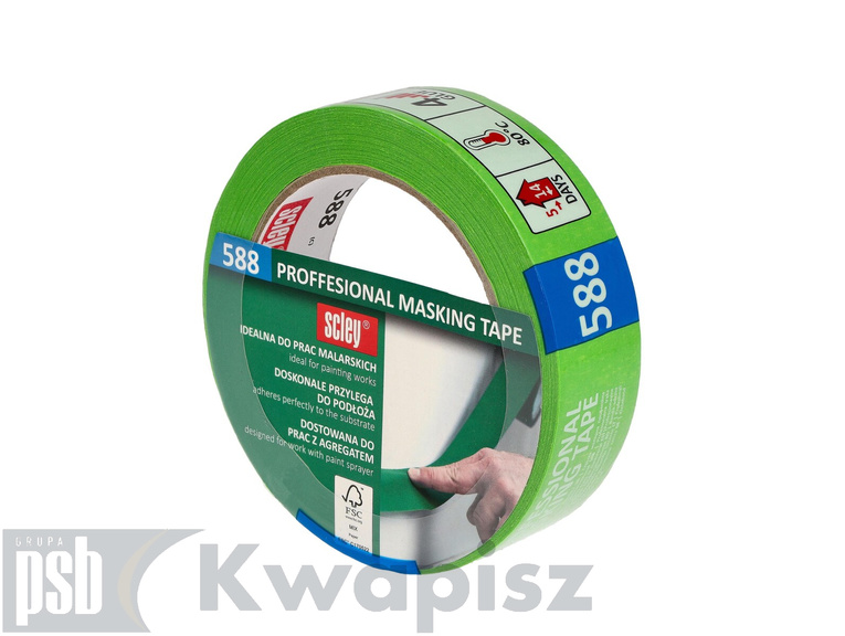 KAEM SCLEY TAŚMA MASKUJĄCA 30X33M *588* ZIELONA KAUCZUK 14DNI FSC