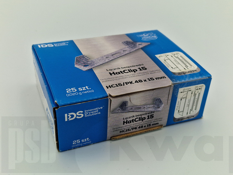 Łącznik bezpośredni IDS HatClip 15 do profili kapeluszowych 48x15 mm (25 szt.)