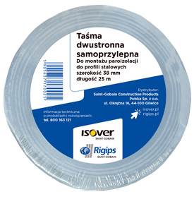 ISOVER Taśma dwustronna samoprzylepna ISOVER/RIGIPS do montażu paroizolacji L 25m 38mmx25m