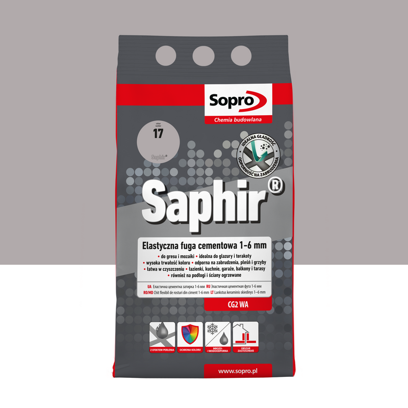 SOPRO 9502A Saphir Elastyczna Fuga Cementowa 1-6mm Srebrny Szary 4KG