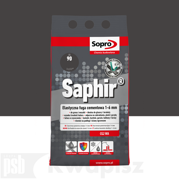 Elastyczny cement do fug SOPRO 9524A_SAPHIR, czarny, 4 kg, 1-6 mm, idealny do profesjonalnych aplikacji wykończeniowych w budownictwie.