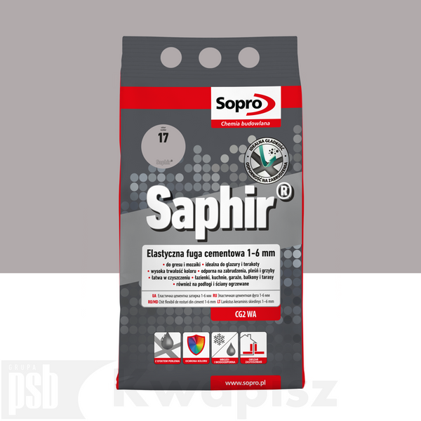 SOPRO 9502A Saphir Elastyczna Fuga Cementowa 1-6mm Srebrny Szary 4KG