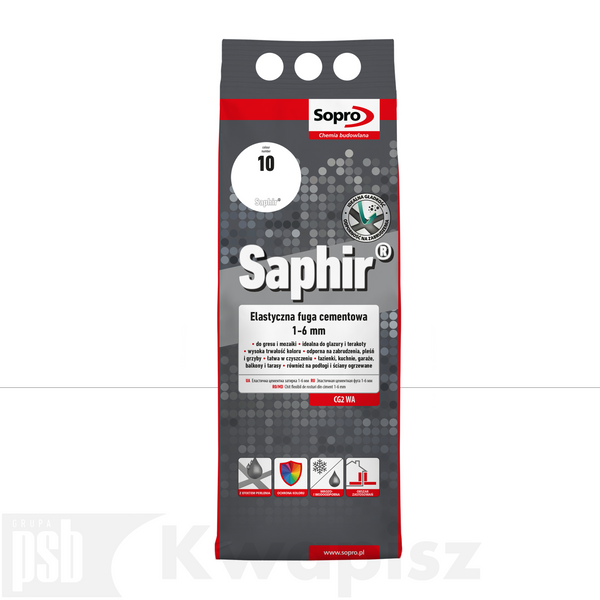 SOPRO 9500A_SAPHIR Elastyczna Fuga Cmentowa 1-6mm Biała - Opakowanie 4kg