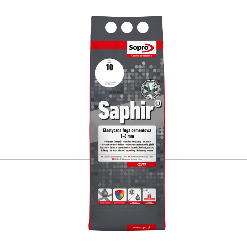 SOPRO 9500A_SAPHIR Elastyczna Fuga Cmentowa 1-6mm Biała - Opakowanie 4kg
