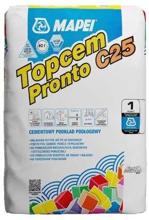 Mapei Topcem Pronto 25 kg – Błyskawiczna Wylewka Cementowa C25 | Szybkoschnący Jastrych