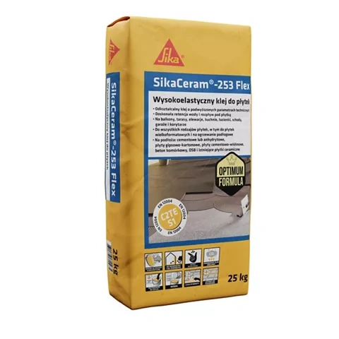 SikaCeram-253 Flex – Klej do gresu i kamienia C2TE S1, wzmocniony włóknami, Szary 25kg