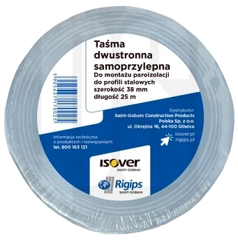 ISOVER Taśma dwustronna samoprzylepna ISOVER/RIGIPS do montażu paroizolacji L 25m 38mmx25m