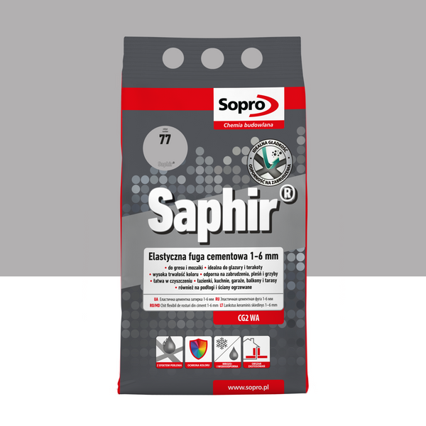 SOPRO 9513A_SAPHIR Elastyczna Fuga Cimentowa 1-6mm Manhatan 77 4kg - Idealna do zastosowań budowlanych i dekoracyjnych, zapewniająca trwałość i estetykę.