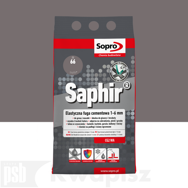 Cement fugowy SOPRO 9523A_SAPHIR, elastyczny, do szerokości 1-6 mm, antracytowy, 4 kg