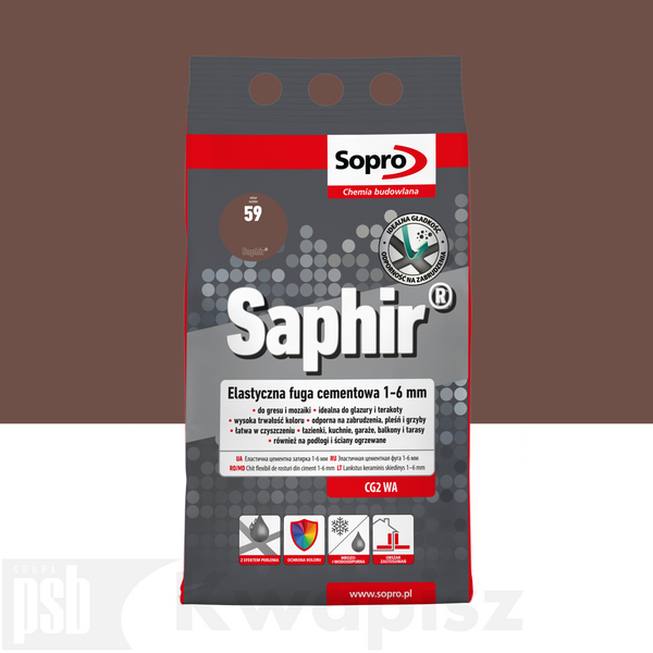 Elastyczna fuga cementowa SOPRO 9522A_SAPHIR, kolor brąz bali, do zastosowań 1-6mm, opakowanie 4kg