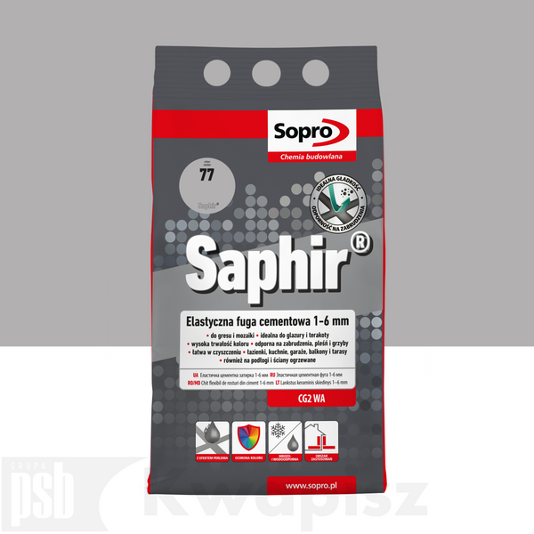 SOPRO 9513A_SAPHIR Elastyczna Fuga Cimentowa 1-6mm Manhatan 77 4kg - Idealna do zastosowań budowlanych i dekoracyjnych, zapewniająca trwałość i estetykę.