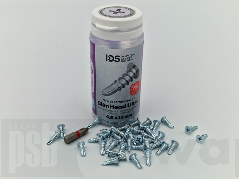 IDS Wkręty Samowiercące SlimHead Ultra 4,2x13mm 250szt. Płaski Łeb 0,7mm plus BIT PH2