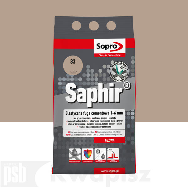 Cement elastyczny SOPRO 9512A_SAPHIR do fugowania 1-6mm, kolor Beż Jura, opakowanie 4kg