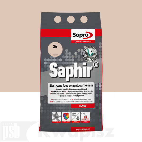 Cement elastyczny SOPRO 9518A_SAPHIR do fugowania 1-6mm, kolor beż bahama, 4kg