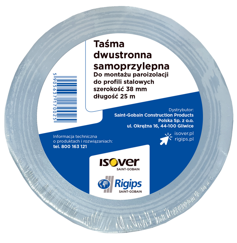 ISOVER Taśma dwustronna samoprzylepna ISOVER/RIGIPS do montażu paroizolacji L 25m 38mmx25m