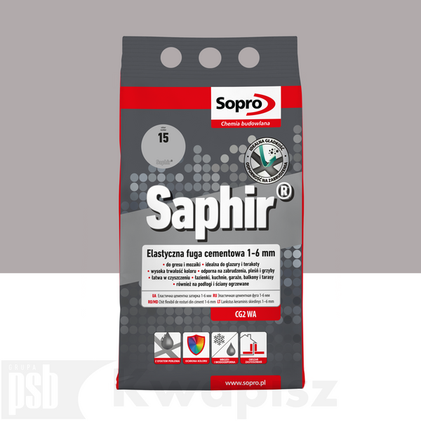 Cement elastyczny SOPRO 9503A_SAPHIR do fug 1-6mm, kolor szary, opakowanie 4kg