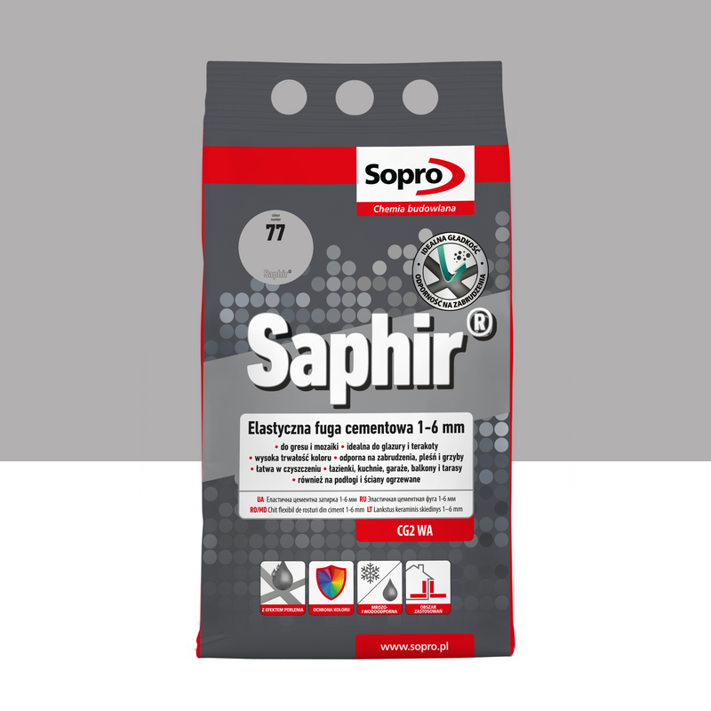 SOPRO 9513A_SAPHIR Elastyczna Fuga Cimentowa 1-6mm Manhatan 77 4kg - Idealna do zastosowań budowlanych i dekoracyjnych, zapewniająca trwałość i estetykę.