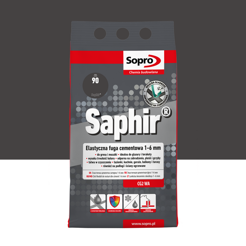 Elastyczny cement do fug SOPRO 9524A_SAPHIR, czarny, 4 kg, 1-6 mm, idealny do profesjonalnych aplikacji wykończeniowych w budownictwie.