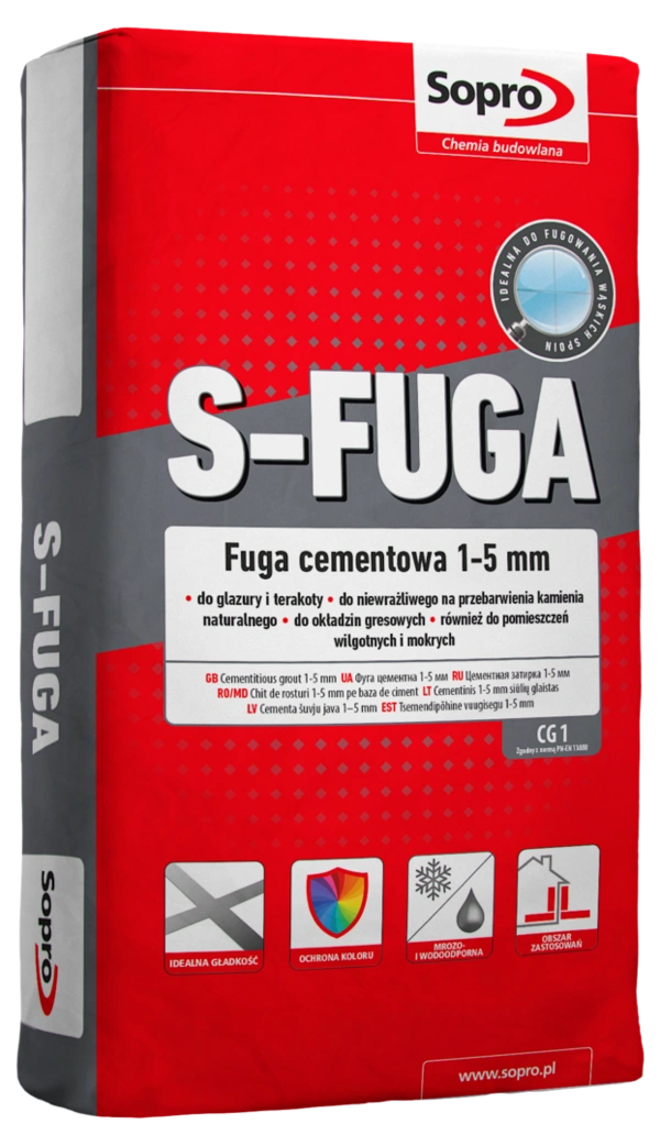 SOPRO S-FUGA Fuga cement. 1-5 mm SZARY15 op. 25kg