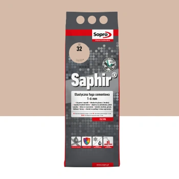 SOPRO 9517A_SAPHIR Elast. Fuga Cemen. 1-6mm Beżowy 32 4kg - elastyczna fuga do płytek, idealna do zastosowań wewnętrznych i zewnętrznych.
