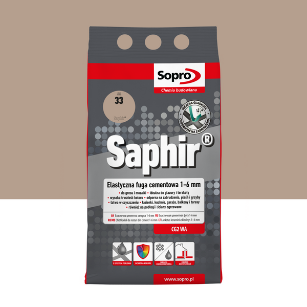 Cement elastyczny SOPRO 9512A_SAPHIR do fugowania 1-6mm, kolor Beż Jura, opakowanie 4kg