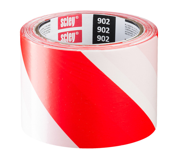 KAEM Taśma ostrze.bialo/czerwo. 8cm zwykła, nieklejąca 100 mb dł.