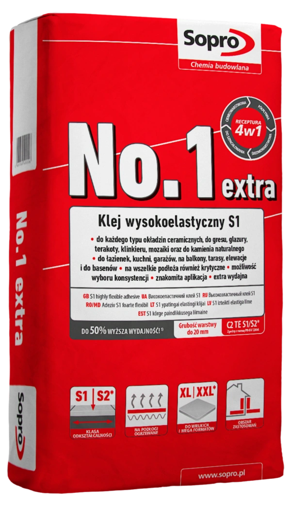 SOPRO N0.1 400 EXTRA Wysoko elastyczna zaprawa klejowa extra 22,5 kg (SKU)