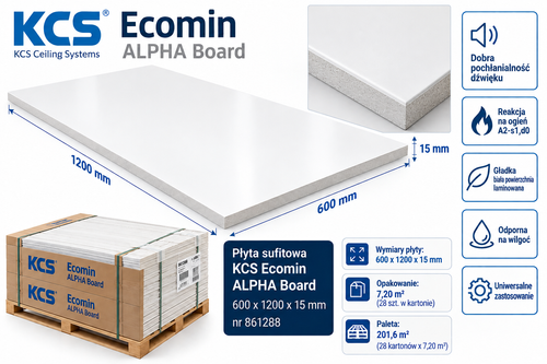 KCS Płyta Ecomin ALPHA Board 600x1200x15mm pal.201,6m2 (28kartx7,20m2) nr 861288