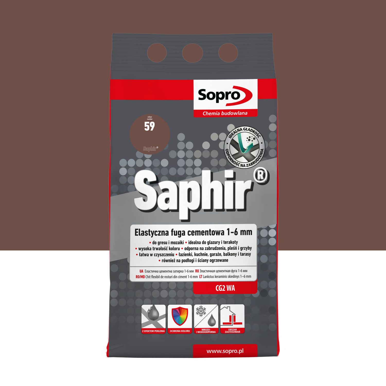 Elastyczna fuga cementowa SOPRO 9522A_SAPHIR, kolor brąz bali, do zastosowań 1-6mm, opakowanie 4kg