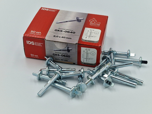 Gwóźdź klinowy IDS GKS-0640 6,0x40 mm do betonu i systemów PPOŻ (50 szt.)