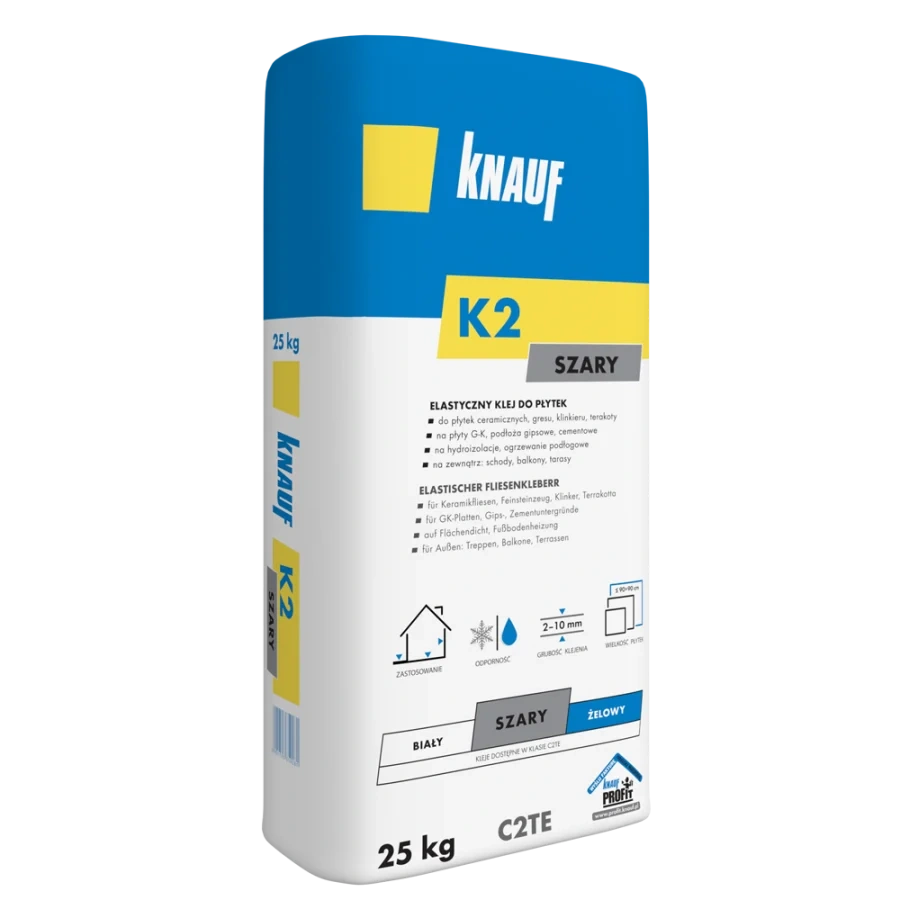 KNAUF K2 Szary 25 kg elastyczny klej do płytek klasy C2TE, pal. ma 48 szt., 666534