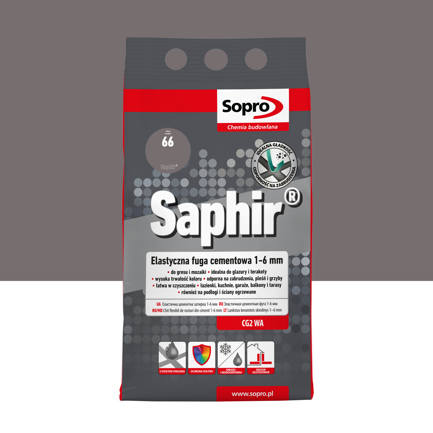 Cement fugowy SOPRO 9523A_SAPHIR, elastyczny, do szerokości 1-6 mm, antracytowy, 4 kg