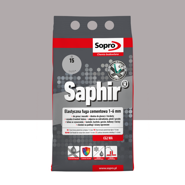 Cement elastyczny SOPRO 9503A_SAPHIR do fug 1-6mm, kolor szary, opakowanie 4kg