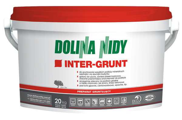 Dolina Nidy INTER-GRUNT 20 kg – Preparat gruntujący pod tynki gipsowe (Warstwa szczepna z piaskiem kwarcowym)