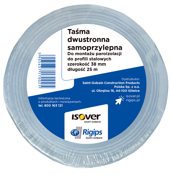 ISOVER Taśma dwustronna samoprzylepna ISOVER/RIGIPS do montażu paroizolacji L 25m 38mmx25m