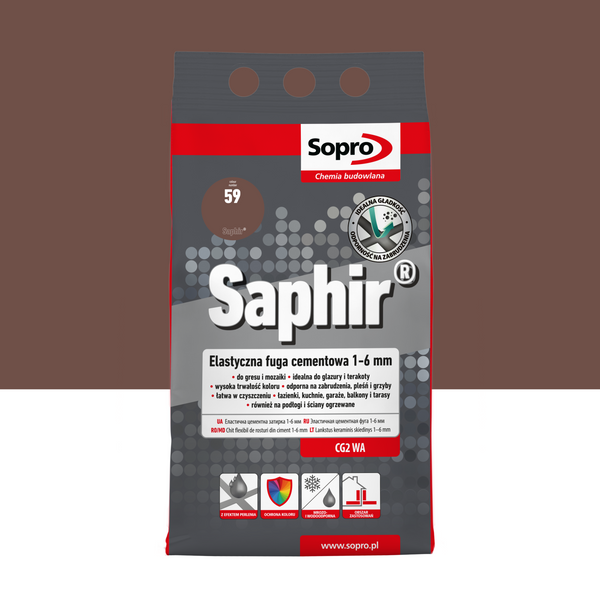 Elastyczna fuga cementowa SOPRO 9522A_SAPHIR, kolor brąz bali, do zastosowań 1-6mm, opakowanie 4kg