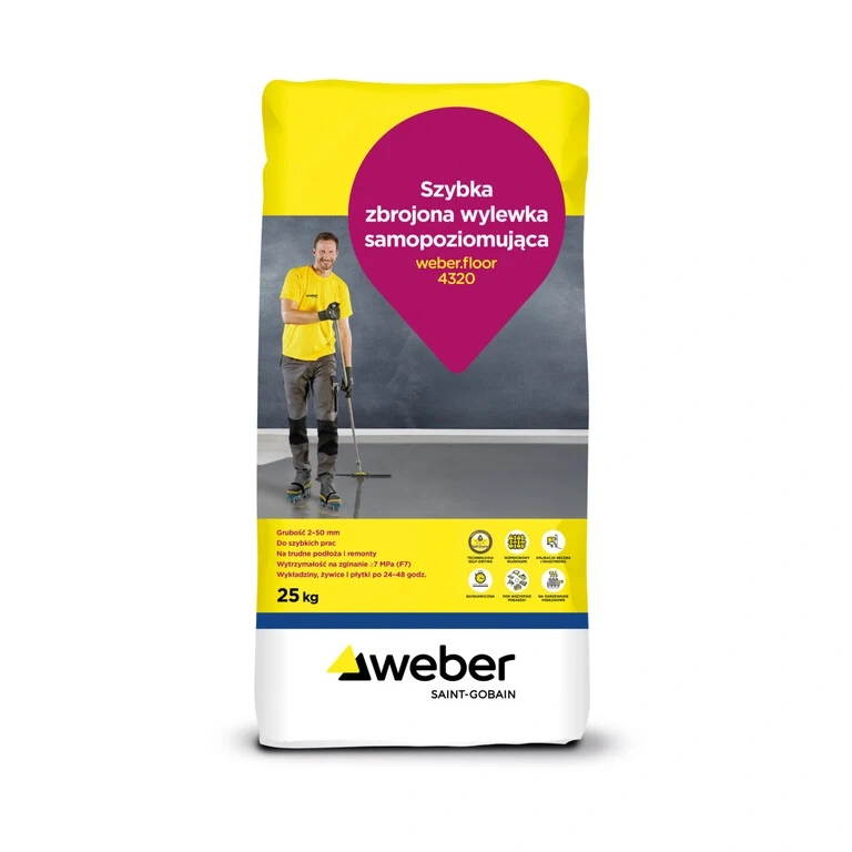 weber.floor 4320 błyskawiczny samopoz.Z WŁÓKNAMI 2-50mm 25kg