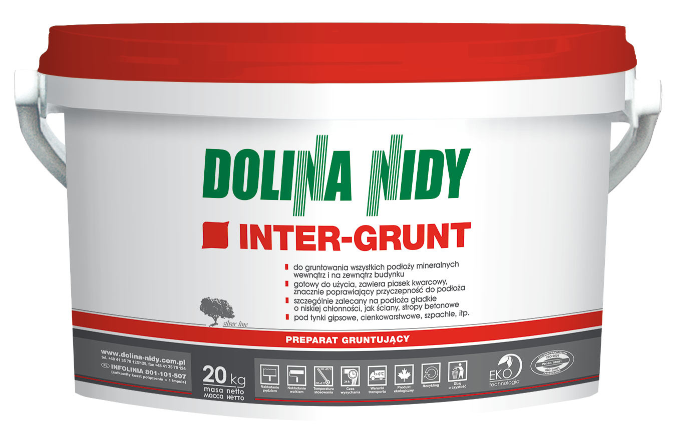 Dolina Nidy INTER-GRUNT 20 kg – Preparat gruntujący pod tynki gipsowe (Warstwa szczepna z piaskiem kwarcowym)