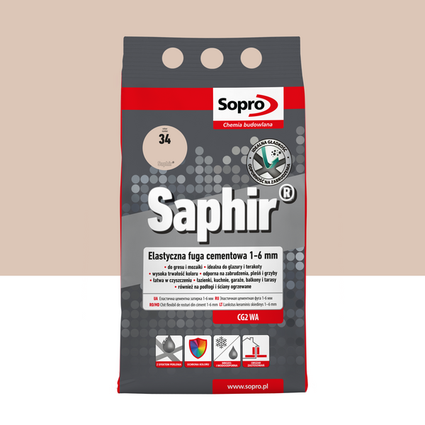 Cement elastyczny SOPRO 9518A_SAPHIR do fugowania 1-6mm, kolor beż bahama, 4kg